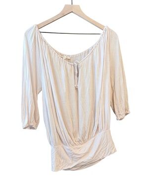 Soft Joie Blush Cream Off-Shoulder Tie-Front Peasant Blouse